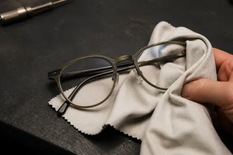 Armação limpa recebendo acabamento com um pano de microfibra.